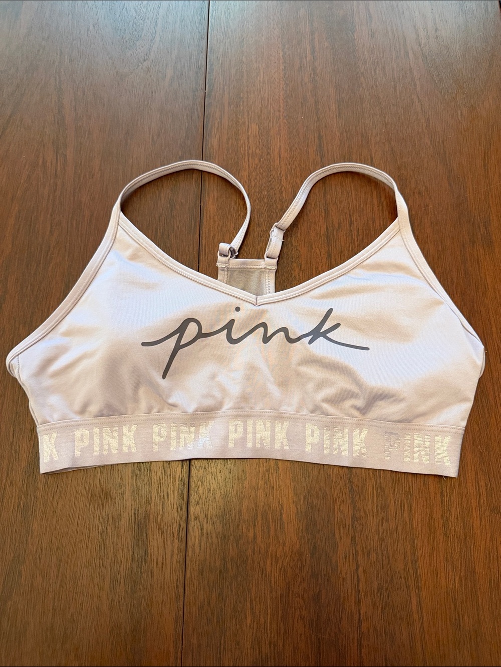PINK Victoria's Secret Pale Pink Logo Racerback Sports Bralette